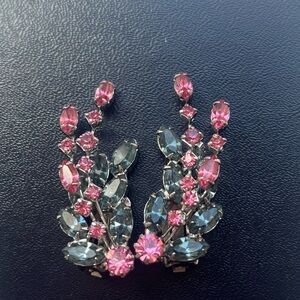 Vintage Weiss clip-on earrings with pink and blue prong set rhinestones